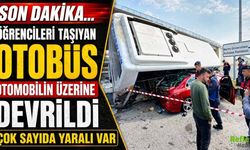 Son DAkika... Öğrencileri Taşıyan Otobüs Otomobilin Üzerine Devrildi Çok Sayıda Yaralı Var