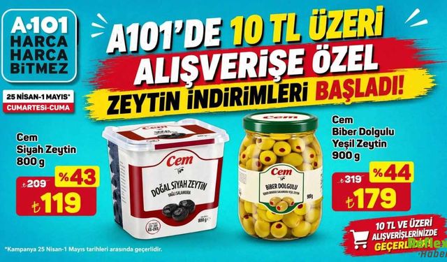 A101'de 10 TL Üzeri Alışverişe Özel Zeytin İndirimleri Başladı