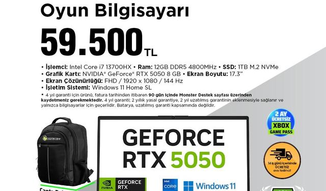 BİM'de MONSTER Oyun Bilgisayarı Kampanyası Başlıyor: Peşin Fiyatına 12 Taksit
