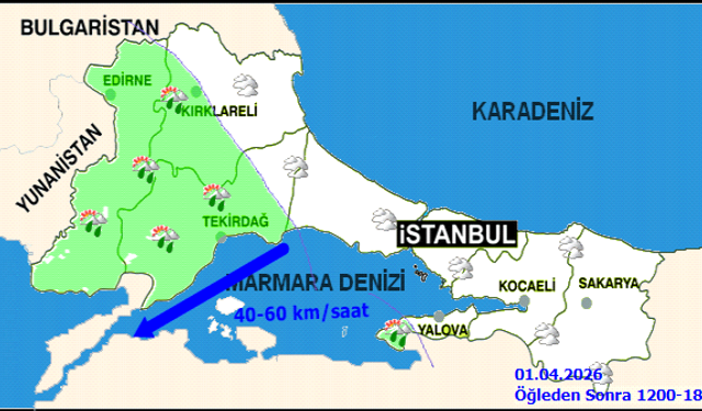 İstanbul'da 1 Nisan Hava Durumu: Parçalı Bulutlu ve Sağanak Yağışlı