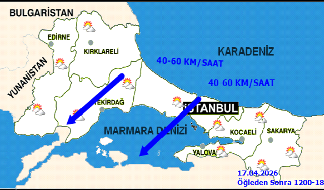 İstanbul'da Kuvvetli Rüzgar Uyarısı: 17 Nisan Cuma Hava Durumu