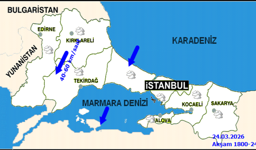 İstanbul'da Kuvvetli Poyraz ve Yağış Uyarısı: 24 Mart Hava Durumu