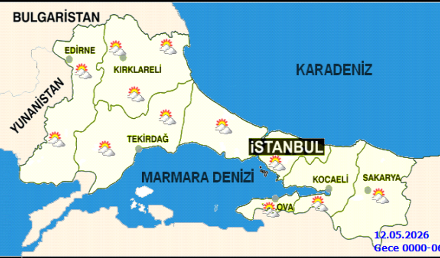 İstanbul'da 12 Mayıs Hava Durumu: Parçalı Bulutlu, Sıcaklık 24°C'ye Yükselecek