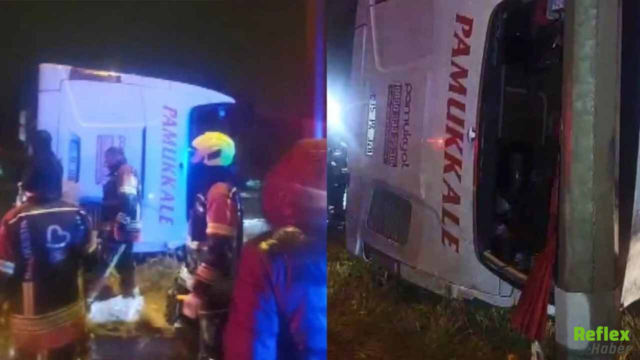 Balıkesir’de Sabaha Karşı Meydana Gelen Trafik Kazasında Yolcu Otobüsü Devrildi.